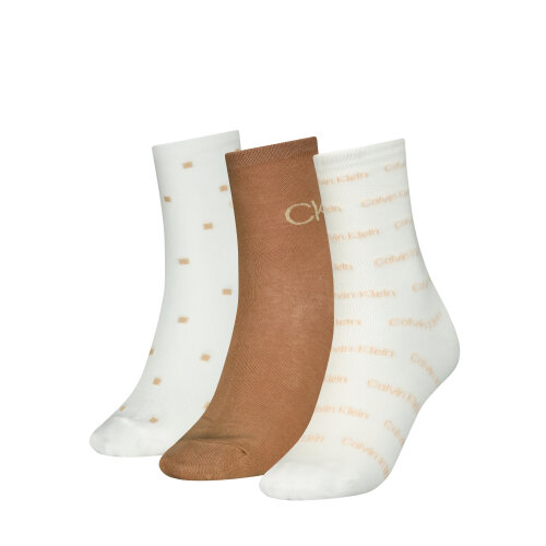 CK WOMEN SOCK 3P LUREX LOGO GIFTBOX brown combo