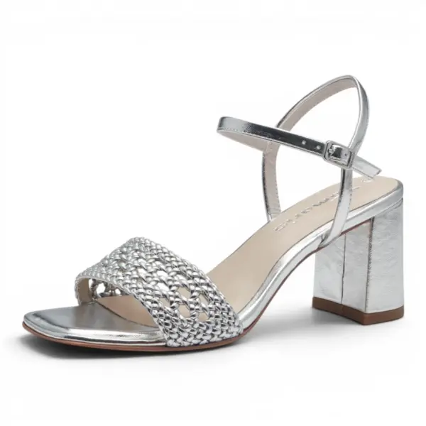 Tamaris SILVER – Srebrne ženske sandale na peti za glamurozan izgled