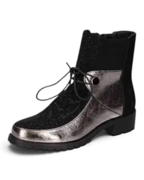 Crno-srebrne ženske gležnjače na vezanje-2GO Fashion