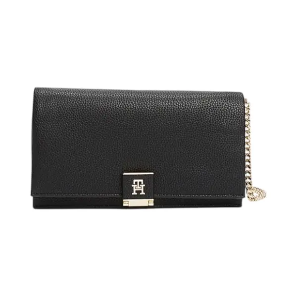 AW0AW17403-BDS TOMMY HILFIGER TH HER FLAP W CHAIN ZENSKA TORBICA CRNA S PREKLOPOM I ZLATNIM LANCEM