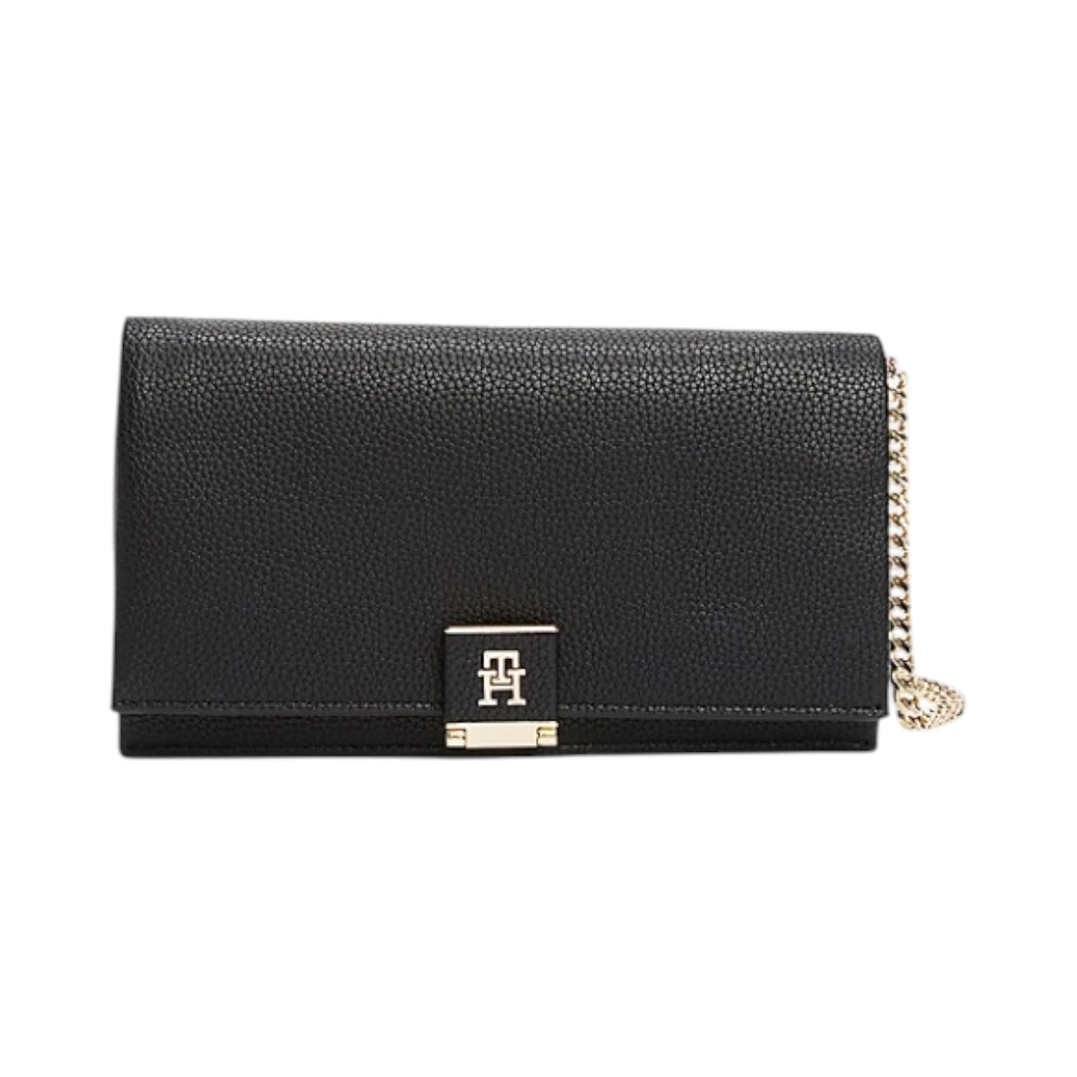 AW0AW17403-BDS TOMMY HILFIGER TH HER FLAP W CHAIN ZENSKA TORBICA CRNA S PREKLOPOM I ZLATNIM LANCEM