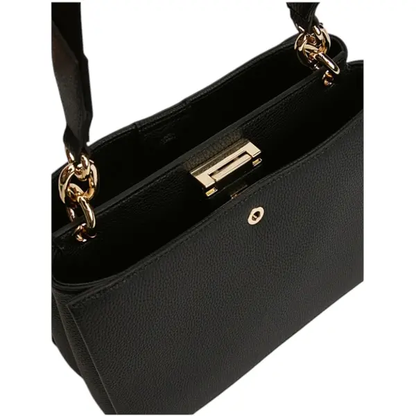 AW0AW17722-BDS-001 TOMMY HILFIGER TH HER MED SATCHEL ZENSKA TORBA CRNA STRUKTURIRANA RUCE RAMENI REMEN GOLD LOGO