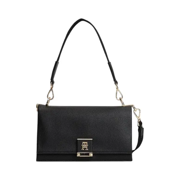 AW0AW17726-BDS TOMMY HILFIGER TH HER MED CROSSOVER ZENSKA TORBICA CRNA SREDNJA PREKO RAMENA GOLD LOGO