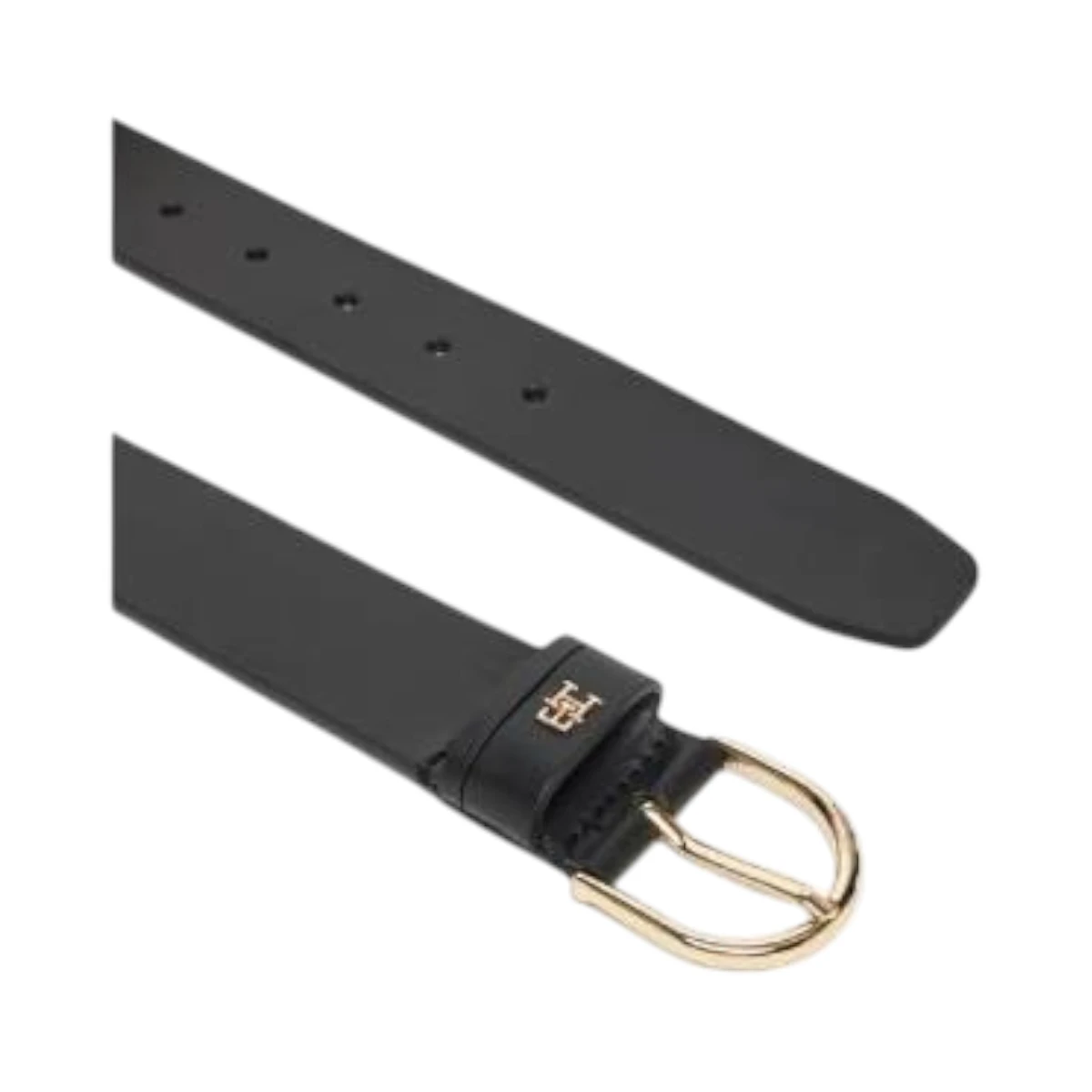 AW0AW17757-BDS TOMMY HILFIGER ESSENTIAL EFFORTLESS 35 ZENSKI KOZNI REMEN CRNI GLATKA KOZA ZLATNA TH MONOGRAM KOPCA SHIRINA 3.5 CM