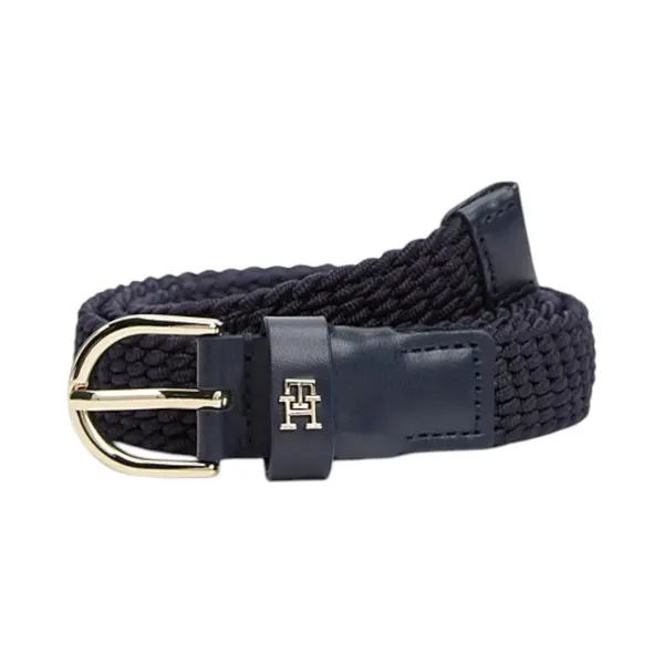 AW0AW17973-DW6 TOMMY HILFIGER ESSENTIAL 25 ELASTIC ZENSKI REMEN TAMNOPLAVI SPACE BLUE ELASTICNI KOZNI DETALJI ZLATNA TH KOPCA