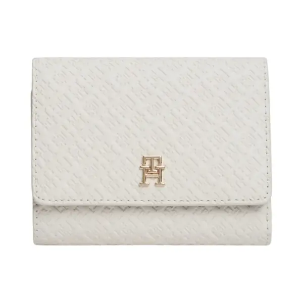 AW0AW18484-AEO TOMMY HILFIGER ICON TRIFOLD MONO ZENSKI NOVCANIK KREM SOFT CREAM NA TROSTRUKI PREKLOP UTISNUTI MONOGRAMI GOLD LOGO