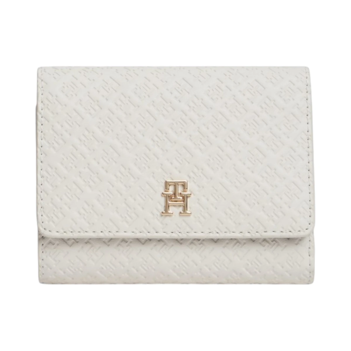 AW0AW18484-AEO TOMMY HILFIGER ICON TRIFOLD MONO ZENSKI NOVCANIK KREM SOFT CREAM NA TROSTRUKI PREKLOP UTISNUTI MONOGRAMI GOLD LOGO