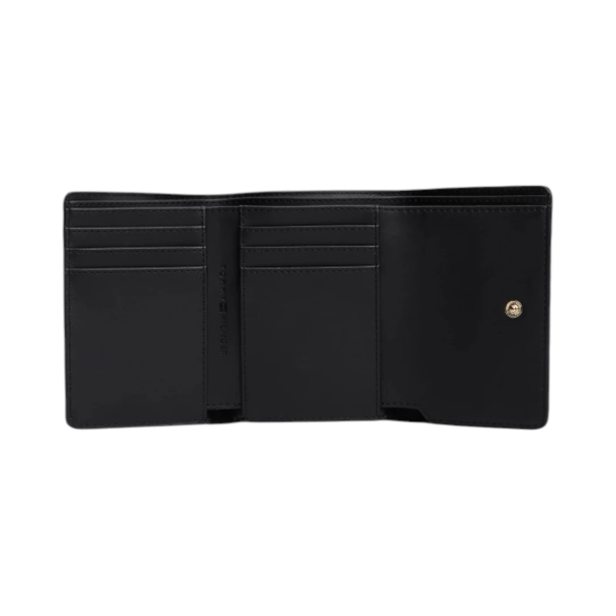 AW0AW18484-BDS TOMMY HILFIGER ICON TRIFOLD MONO ZENSKI NOVCANIK CRNI NA TROSTRUKI PREKLOP UTISNUTI MONOGRAMI GOLD LOGO