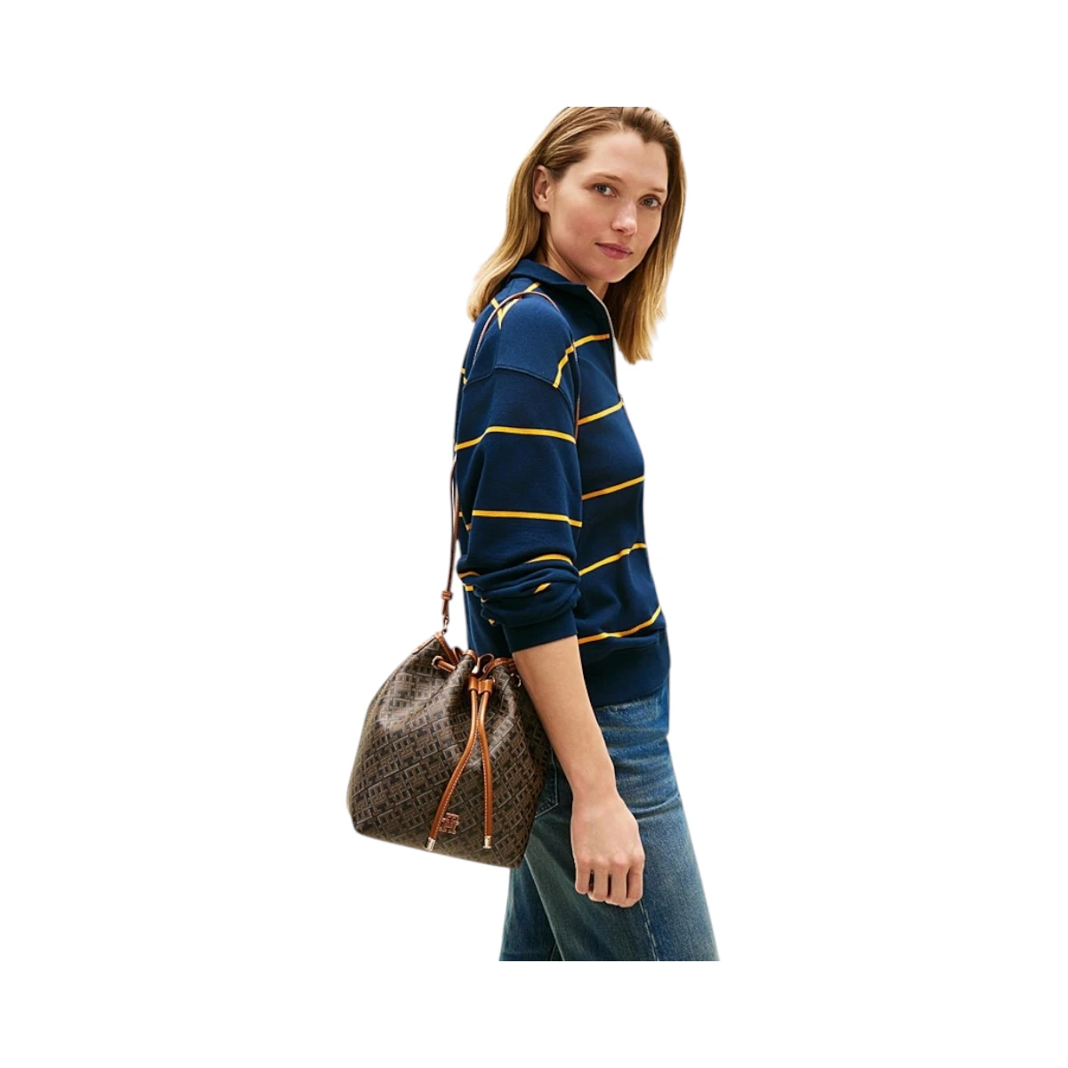 AW0AW18847-0GJ TOMMY HILFIGER MONOPLAY BUCKET LE ZENSKA TORBA CRNI MIX BLACK MIX BUCKET TORBA RUCKA REMEN GOLD LOGO