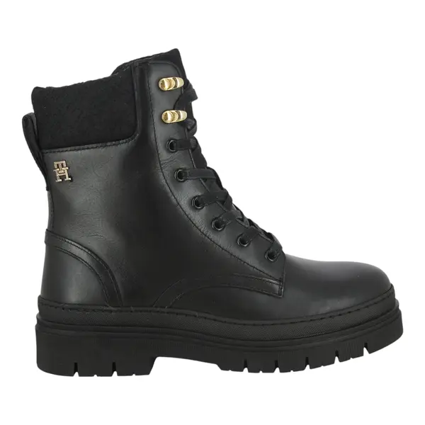 FW0FW08166-BDS Tommy Hilfiger zenske kozne gleznjace Cleated Lace-Up Black