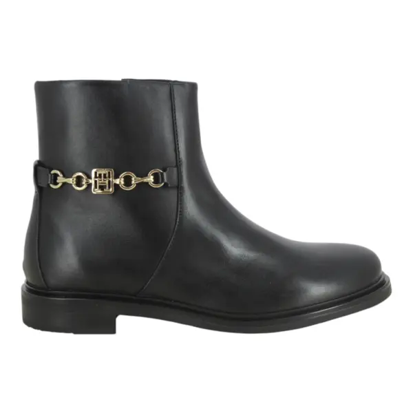 Tommy Hilfiger Ženske Gležnjače TH Chain Leather Low Bootie Black