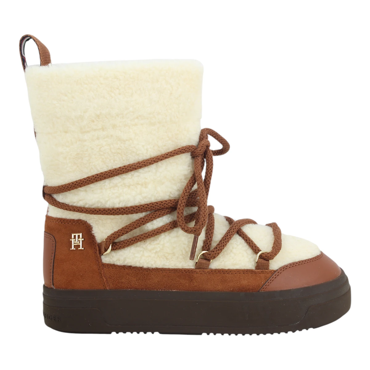 FW0FW08252-GPK TOMMY HILFIGER LACE UP FAUX SHEARLING SNOWBOOT Cognac Brown - Zenske cizme za snijeg buce