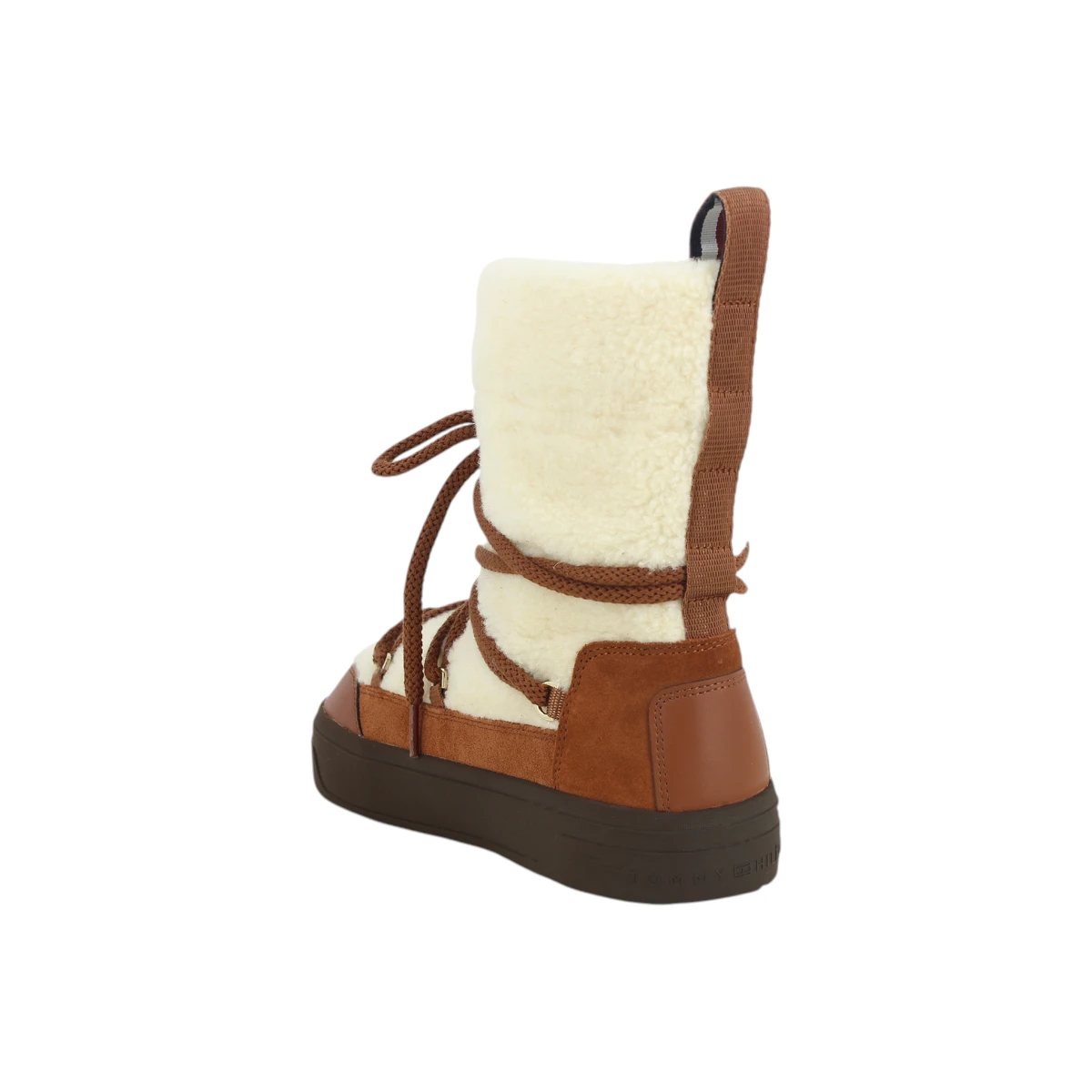 FW0FW08252-GPK TOMMY HILFIGER LACE UP FAUX SHEARLING SNOWBOOT Cognac Brown - Zenske cizme za snijeg buce