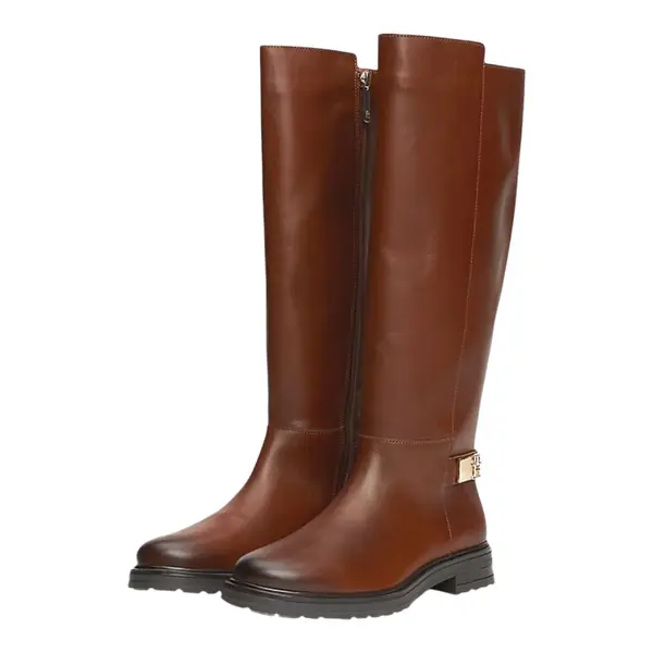 FW0FW08335-GPK TOMMY HILFIGER TH LOGO LEATHER LONG BOOT Cognac Brown - Zenske kozne visoke cizme