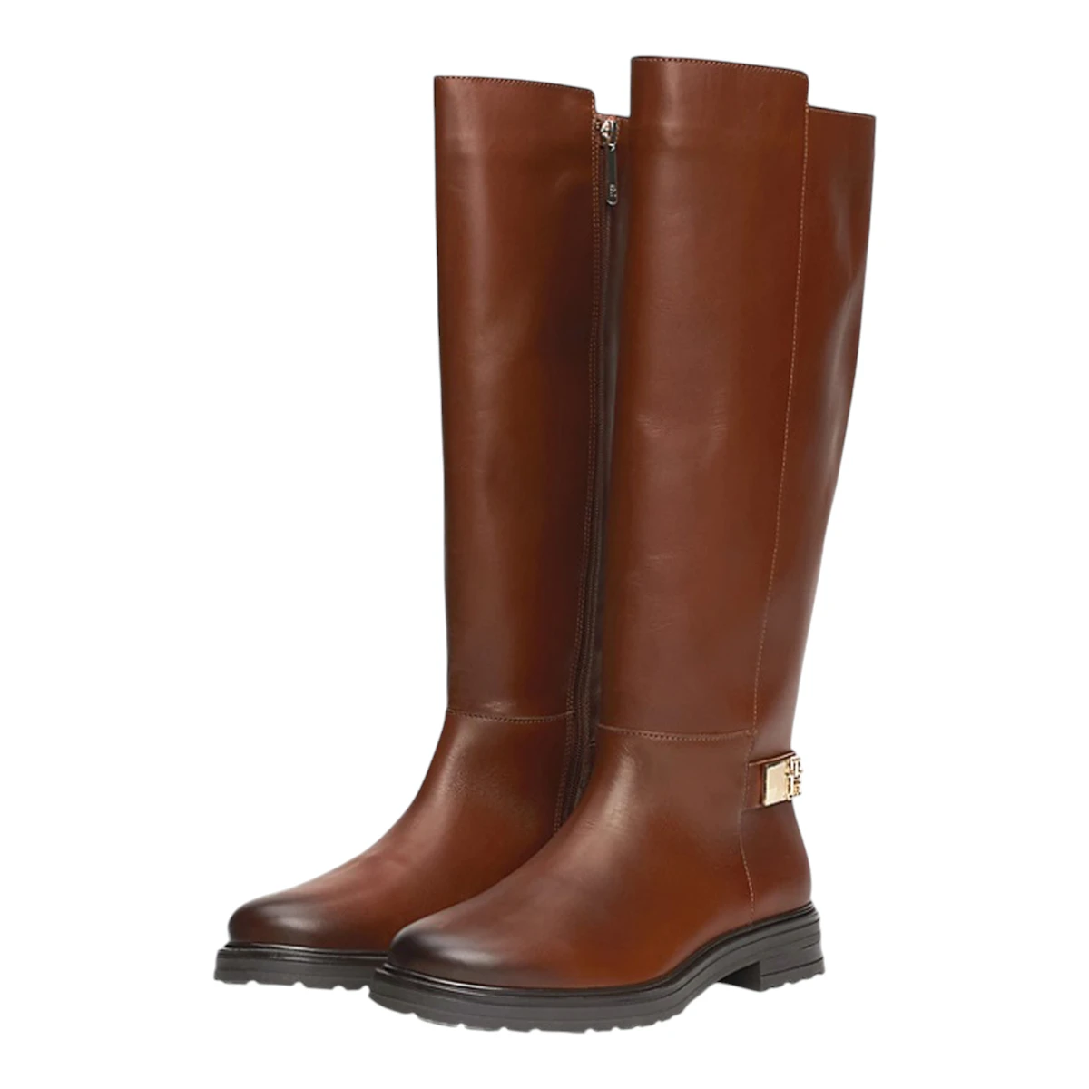 FW0FW08335-GPK TOMMY HILFIGER TH LOGO LEATHER LONG BOOT Cognac Brown - Zenske kozne visoke cizme