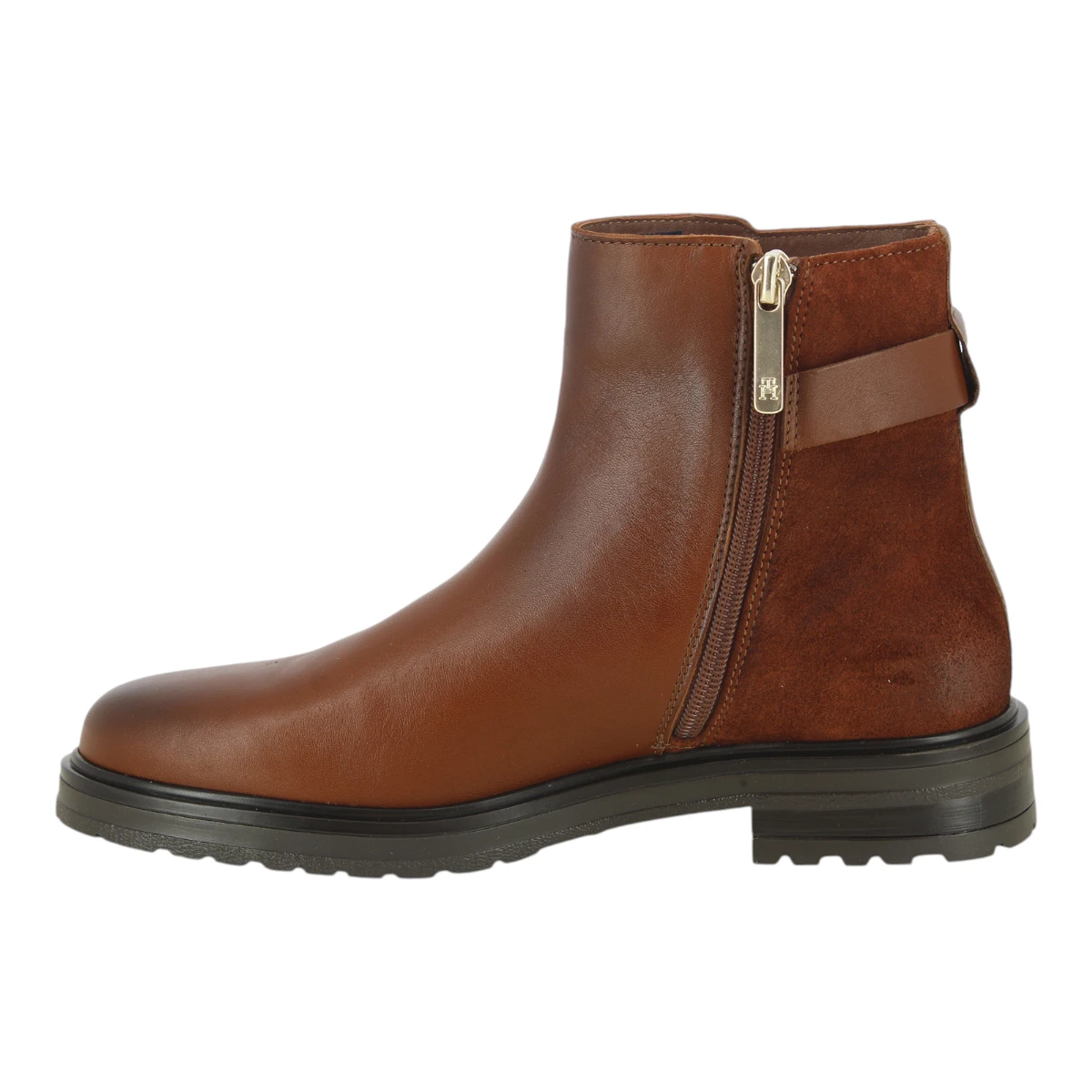 FW0FW08336-GPK TOMMY HILFIGER TH LOGO LEATHER MIX CHELSEA Cognac Brown - Zenske kozne gleznjace chelsea