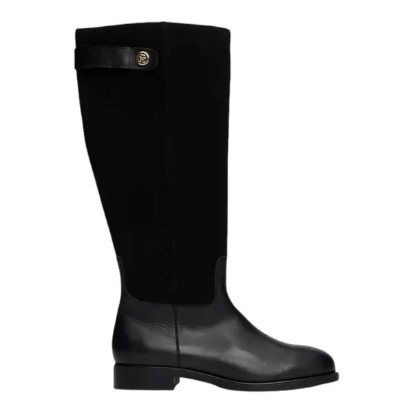 Tommy Hilfiger Ženske Kožne Visoke Čizme TH Stud Leather Mix Long Boot Black