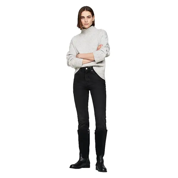 FW0FW08341-BDS TOMMY HILFIGER TH STUD LEATHER MIX LONG BOOT Black - Zenske kozne visoke cizme
