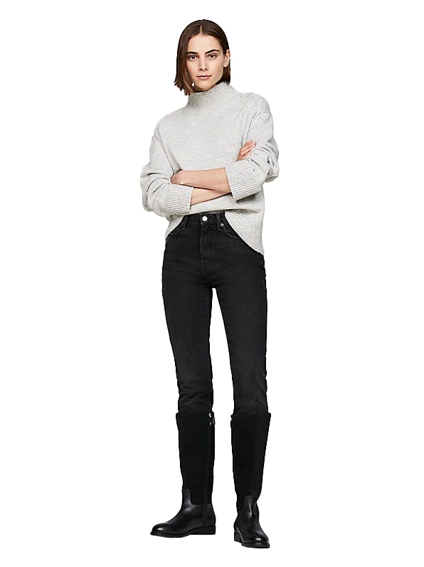 FW0FW08341-BDS TOMMY HILFIGER TH STUD LEATHER MIX LONG BOOT Black - Zenske kozne visoke cizme