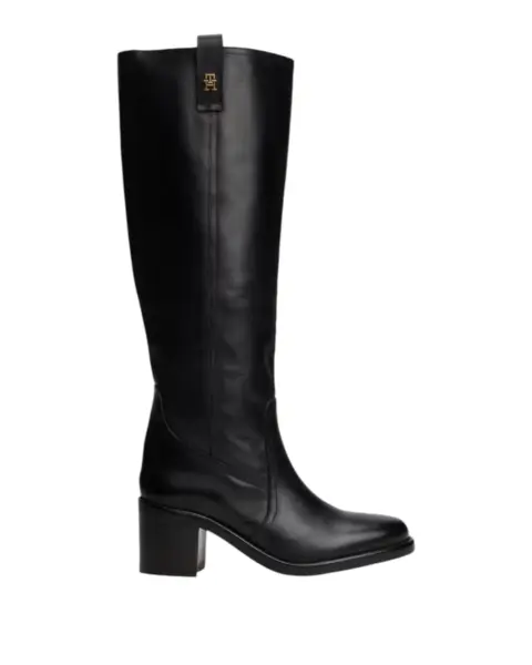 Tommy Hilfiger Ženske Čizme Riding Lthr Long Boot Block Heel Crna