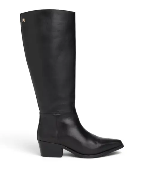 Tommy Hilfiger Ženske Čizme TH Cowboy Leather Long Boot Crna