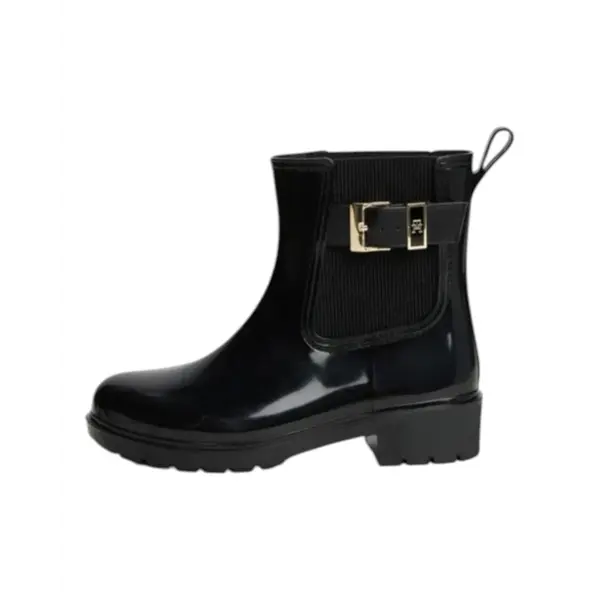 FW0FW09543-BDS Tommy Hilfiger TH BUCKLE GLOSSY ANKLE RAIN BOOT Black