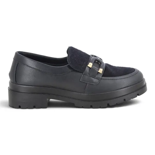 206580-NERO Ženske loaferice s krznenim detaljem / Crna - Imac
