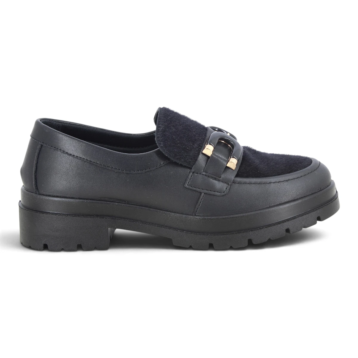 206580-NERO Ženske loaferice s krznenim detaljem / Crna - Imac