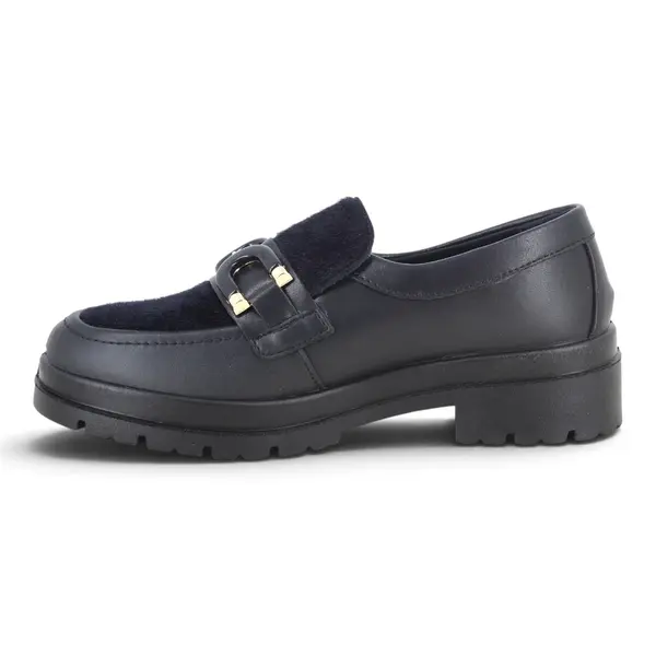 206580-NERO Ženske loaferice s krznenim detaljem / Crna - Imac