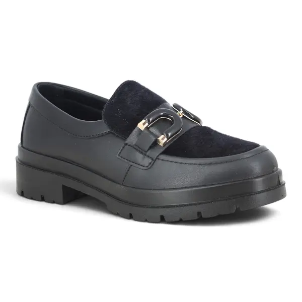 206580-NERO Ženske loaferice s krznenim detaljem / Crna - Imac