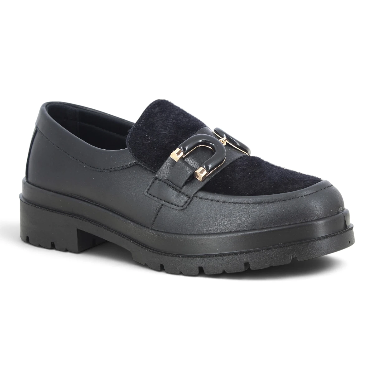 206580-NERO Ženske loaferice s krznenim detaljem / Crna - Imac