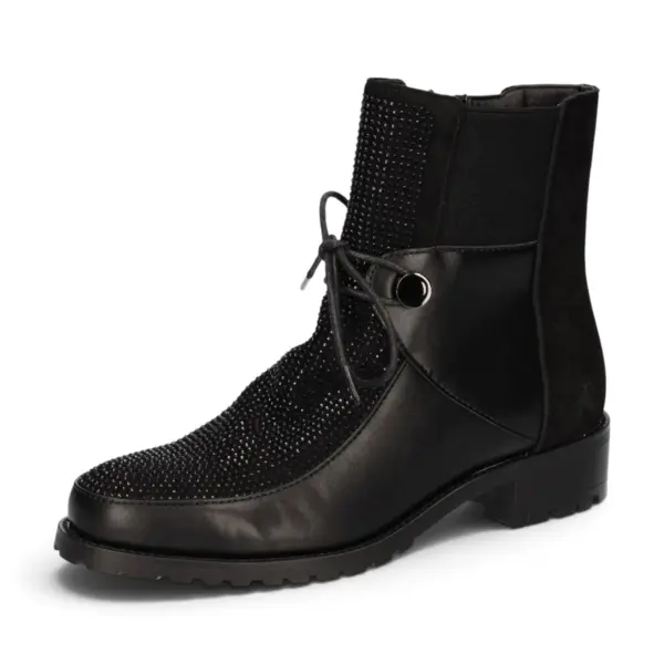 2 GO FASHION Ženske Crno-Srebrne Gležnjače na Vezanje
