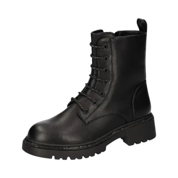 2 GO FASHION Ženske Crne Gležnjače na Vezanje